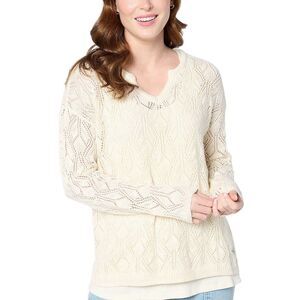 Peace Love World Boheme Open Stitch Novelty Sweater Pristine Large Ivory Dainty
